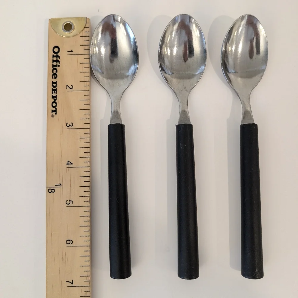 VTG Stainless Teaspoons Set Of 3 Black Handle Modernist Minimalist Flatware